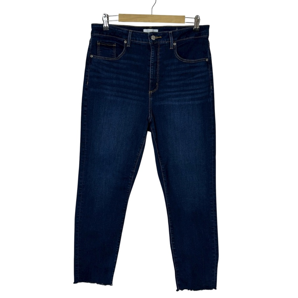 LOFT Cotton‎ Stretchy Blue Wash High Rise Raw Hem The Curvy Skinny Jeans 31/12